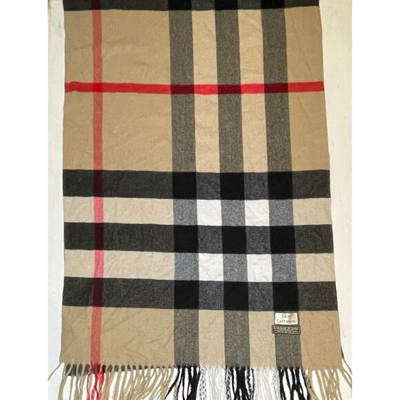 NWOT 100% Cashmere Scarf Black Tan Red White Plaid Fringe Soft Fall Layer - Picture 1 of 5